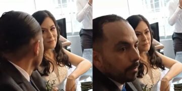 En redes sociales circuló un video en el que se observa a la novia arrepentirse de casarse con su novio, a quien hasta le tocó retirar los arreglos florales de la boda.
