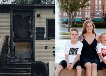 Los niños practicaban motocross como su padre, su vehículo estaba junto a una pista