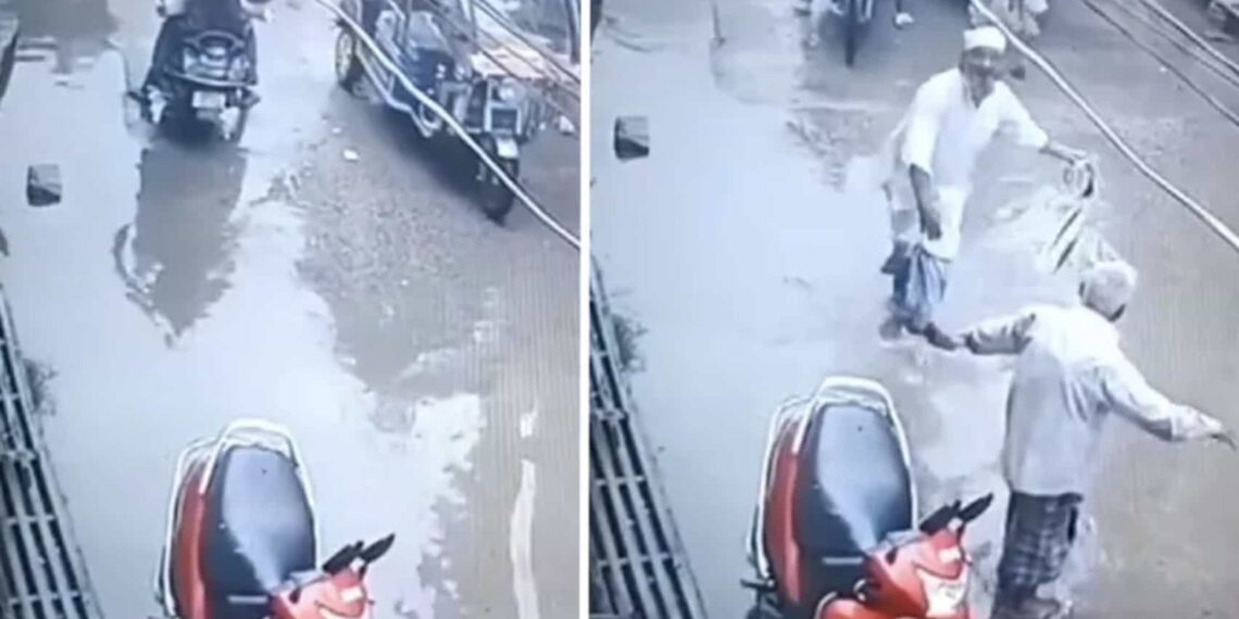 Un señor arrastró a la niña con un palo para alejarla el cable de electricidad.