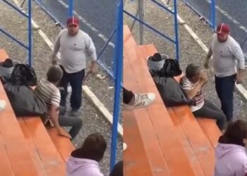 El video de la agresión fue captado por otra persona que se encontraba en las gradas, se ve claramente cuando el tipo da puñetazos en la cara al abuelo