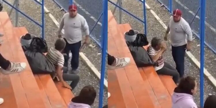 El video de la agresión fue captado por otra persona que se encontraba en las gradas, se ve claramente cuando el tipo da puñetazos en la cara al abuelo