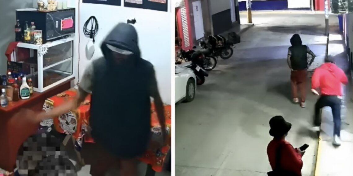 El indigente llegó de la nada a un negocio de comida y agredió al niño, situación que molestó al padre de familia.