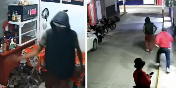 El indigente llegó de la nada a un negocio de comida y agredió al niño, situación que molestó al padre de familia.