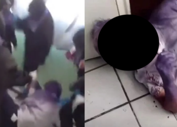 El momento quedó grabado en un video en el cual se aprecia que al maestro le rociaron pintura en aerosol en color morado.