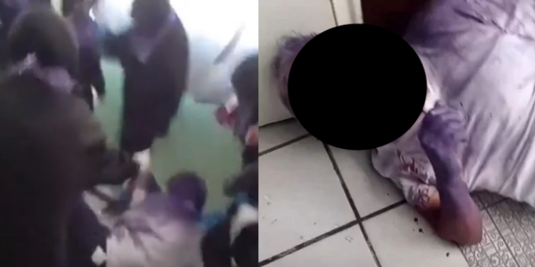 El momento quedó grabado en un video en el cual se aprecia que al maestro le rociaron pintura en aerosol en color morado.