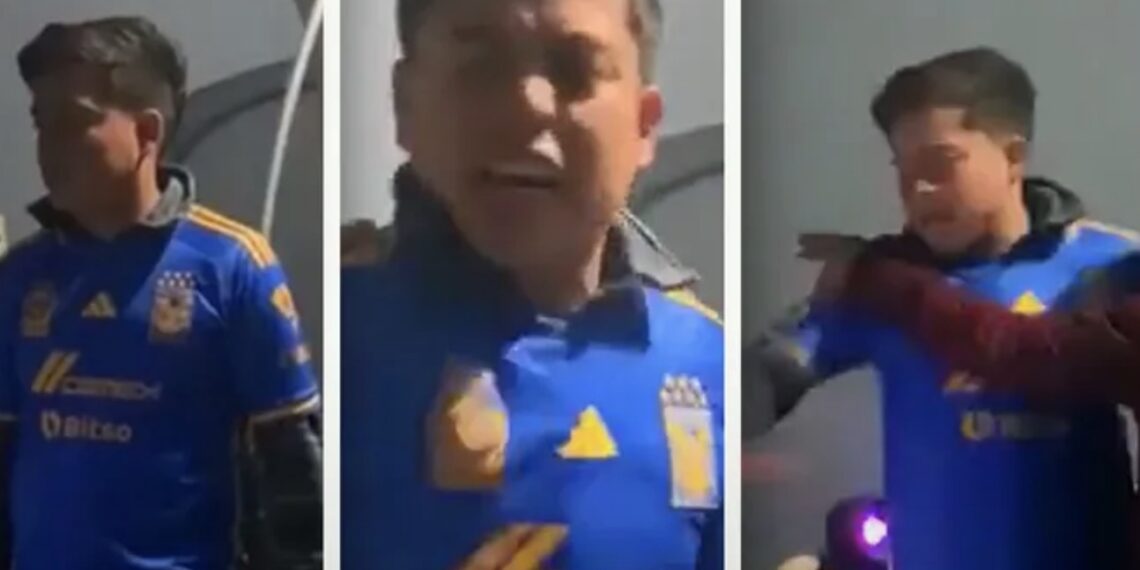 Kevin, al ver que su equipo no iba a lograr el bicampeonato, decidió destruir su televisión con lo que parece ser una llave inglesa.