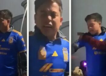 Kevin, al ver que su equipo no iba a lograr el bicampeonato, decidió destruir su televisión con lo que parece ser una llave inglesa.