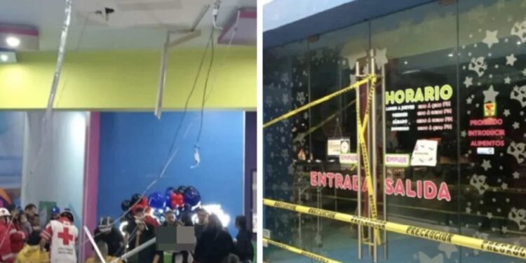 La estructira cayó encima de niños y algunos papás cuando estaban comiendo en un salón de fiestas en Monterrey