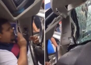El video se viralizó en redes sociales por la actitud del hombre al quedar prensado.