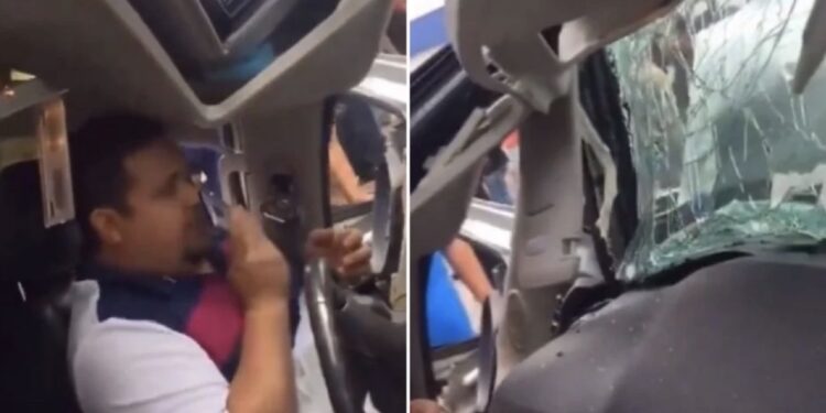 El video se viralizó en redes sociales por la actitud del hombre al quedar prensado.