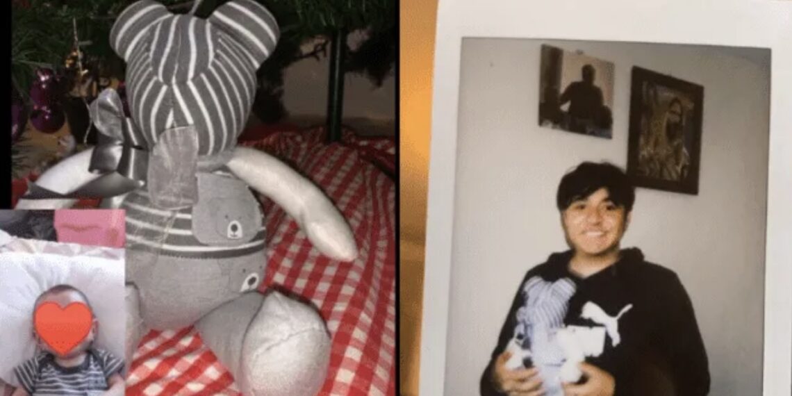 Como regalo de Navidad, le dieron un osito de peluche memorial para recordar a su hermanito fallecido.