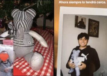 Como regalo de Navidad, le dieron un osito de peluche memorial para recordar a su hermanito fallecido.
