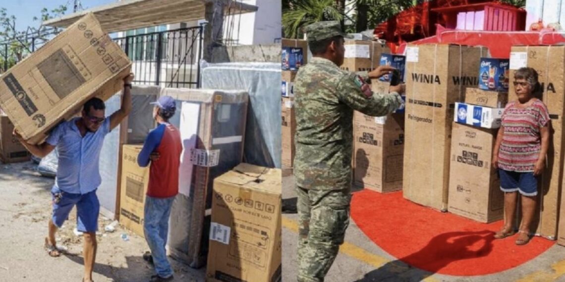 De acuerdo al Gobierno federal, en Acapulco se han entregado 150 mil paquetes de enseres domésticos que incluyen un refrigerador, una estufa, licuadora, ventilador, colchón matrimonial y una vajilla.