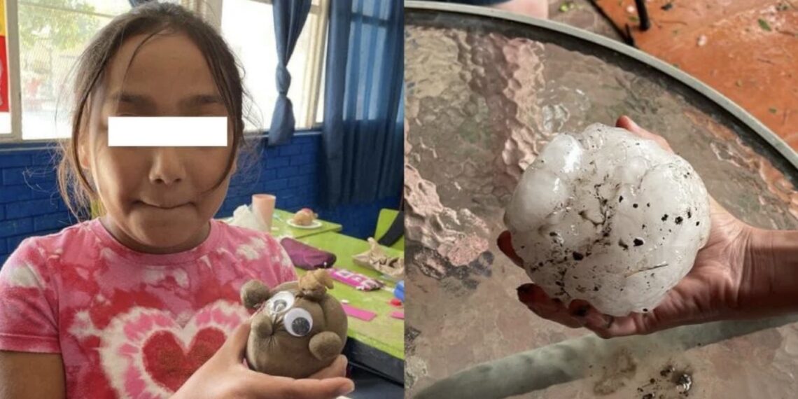 La pequeña Victoria, que está hospitalizada en Monterrey, ayudaba a su abuelita a cubrir los autos de la familia cuando recibió el golpe de la esfera de hielo.