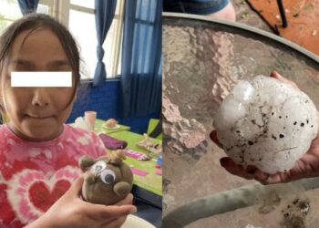 La pequeña Victoria, que está hospitalizada en Monterrey, ayudaba a su abuelita a cubrir los autos de la familia cuando recibió el golpe de la esfera de hielo.