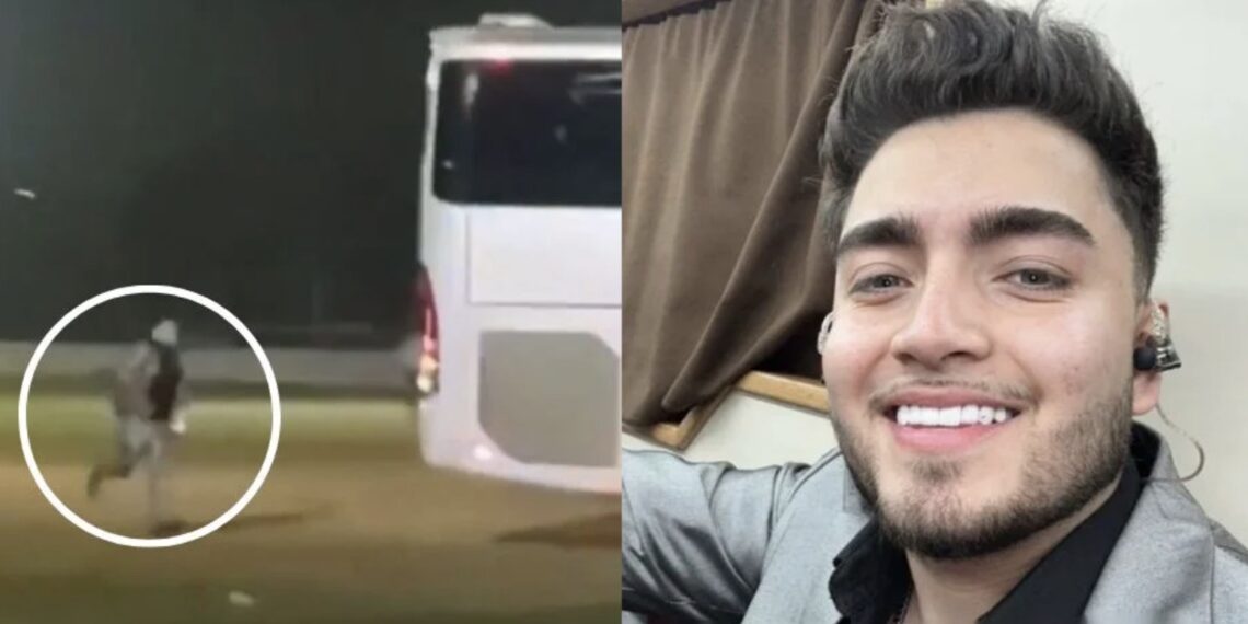 El nuevo integrante de la agrupación, Julio Haro fue captado corriendo detrás del autobús .