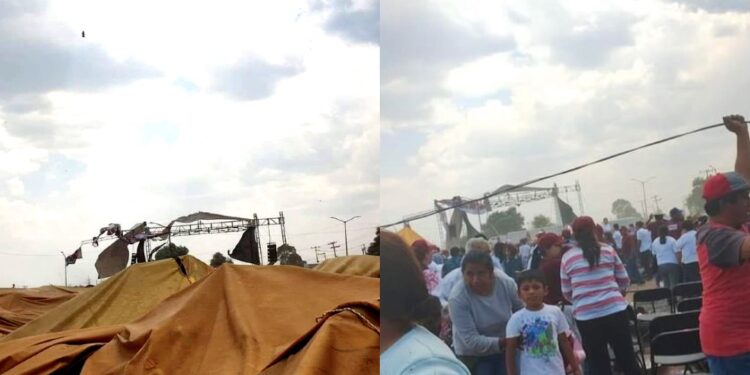 Ráfaga tira carpa en evento de Morena