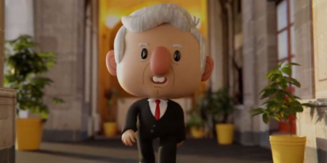 En la animación, aparece AMLO caminando por Palacio Nacional para iniciar la conferencia matutina.