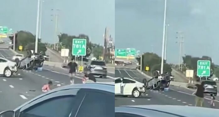 Los menores en pañales estuvieron caminando unos segundos por la carretera hasta que fueron auxiliados por otros conductores.