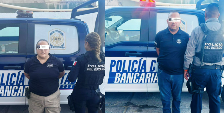 Dos personas que se desempeñaban como elementos de seguridad privada fueron detenidas por agentes de la Policía Bancaria de la Secretaría de Seguridad Pública del Estado (SSPE)