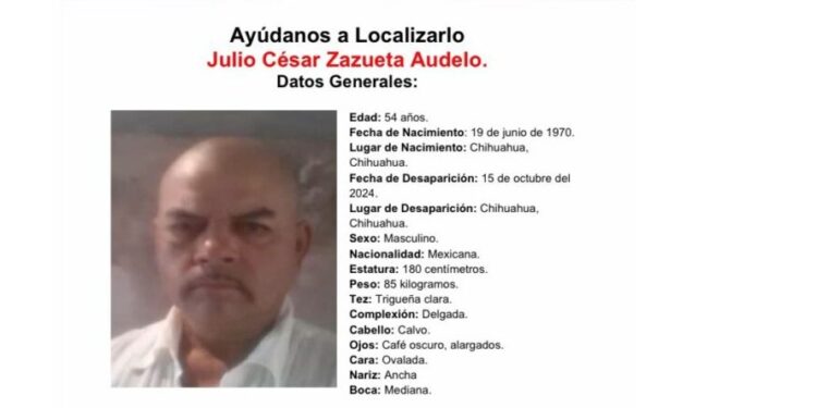 Autoridades piden el apoyo para localizar a Julio César de 54 años de edad