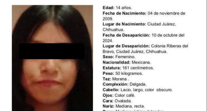 La adolescente de 14 años fue vista por última vez en Riberas del Bravo