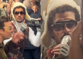 Tras revelar sus identidades, Fallon anunció: "¡Bienvenidos a la ciudad de Nueva York, yo soy Jimmy Fallon, este es Bad Bunny y tiene un nuevo disco!"