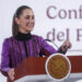 MEX3478. CIUDAD DE MÉXICO (MÉXICO), 20/02/2025.- La presidenta de México, Claudia Sheinbaum, habla durante una rueda de prensa este jueves, en el Palacio Nacional, en Ciudad de México (México). Sheinbaum anunció dos reformas a la Constitución contra la "intromisión" externa y para imponer la "pena más severa" a los extranjeros que intervengan en México después de que Estados Unidos declaró terroristas a seis carteles del narcotráfico. EFE/Isaac Esquivel