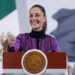 MEX3481. CIUDAD DE MÉXICO (MÉXICO), 20/02/2025.- La presidenta de México, Claudia Sheinbaum, habla durante una rueda de prensa este jueves, en Palacio Nacional de la Ciudad de México (México). Sheinbaum cosecha atención internacional y popularidad interna al cumplirse un mes del nuevo Gobierno del presidente, Donald Trump, en Estados Unidos, por la forma en la que ha manejado los amagos de aranceles, la cooperación contra el narcotráfico y la migración. EFE/ Isaac Esquivel