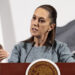 MEX7404. CIUDAD DE MÉXICO (MÉXICO), 24/03/2025.- La presidenta de México, Claudia Sheinbaum, habla durante una rueda de prensa este lunes, en Palacio Nacional, en Ciudad de México (México). El secretario de Seguridad Pública, Omar García Harfuch, afirmó que el rancho en Teuchitlán (Jalisco), en el occidente del país, donde presuntamente desapareció un número indeterminado de personas, era "un centro de adiestramiento" del Cartel Jalisco Nuevo Generación (CJNG), pero rechazó que fuera un campo de exterminio como denunciaron colectivos de ciudadanos buscadores. EFE/ José Méndez