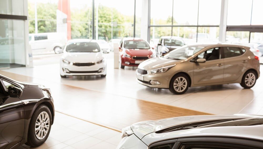 View of row new car at new car showroom