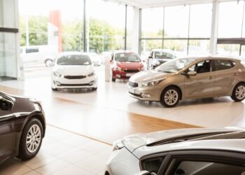 View of row new car at new car showroom