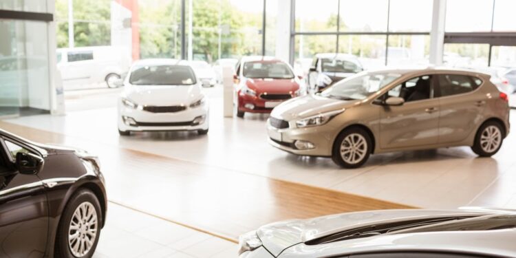 View of row new car at new car showroom