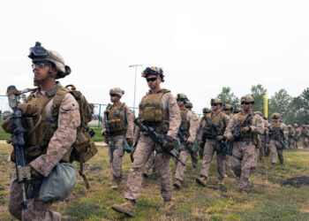 U.S. Marines with 2nd Battalion, 7th Marine Regiment, 1st Marine Division, who were placed in an alert status over the weekend to support U.S. Northern Command’s mission, gather for a formation in the greater Los Angeles area, June 10, 2025. Approximately 700 Marines from Marine Corps Air-Ground Combat Center Twentynine Palms, California, will seamlessly integrate with the Title 10 forces under Task Force 51 who are protecting federal personnel and federal property in the greater Los Angeles area. (U.S. Marine Corps photo by Staff Sgt. Godfrey Ampong)