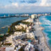 Aerial of the Zona Hotelera at Cancun.