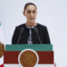 MEX1457. CIUDAD DE MÉXICO (MÉXICO), 01/09/2025.- La presidenta de México, Claudia Sheinbaum, habla durante su Primer Informe de Gobierno en el Palacio Nacional este lunes, en Ciudad de México (México). Sheinbaum destacó que México vive "un momento estelar" en el mundo, además de que es el país con menos aranceles impuestos por Estados Unidos desde la llegada a la Casa Blanca del presidente, Donald Trump. EFE/ Sáshenka Gutiérrez
