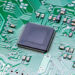 Close up microchip of a printed circuit board