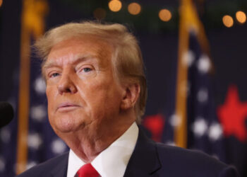 WATERLOO, IOWA - DECEMBER 19: Republican presidential candidate and former U.S. President Donald Trump looks on during a campaign event on December 19, 2023 in Waterloo, Iowa. Iowa Republicans will be the first to select their party's nomination for the 2024 presidential race, when they go to caucus on January 15, 2024. (Photo by Scott Olson/Getty Images)