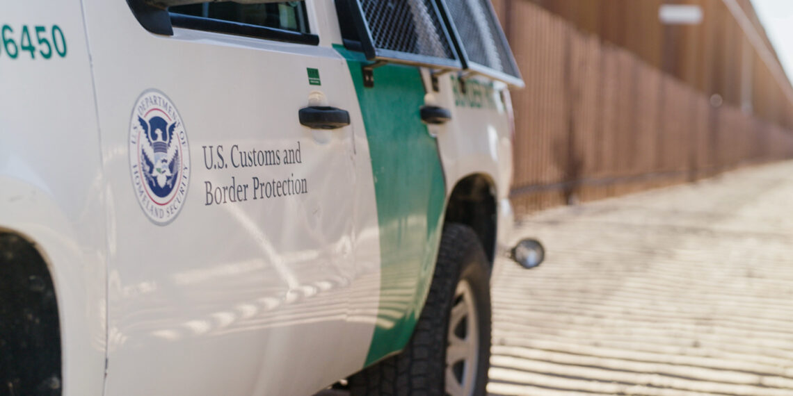 A U.S. Customs and Border Protection vehicle near the U.S. and Mexico border in Calexico on Feb. 25, 2025. Photo by Kevin Clancy, CalMatters and Evident Media