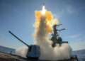 190911-N-US295-1001
ATLANTIC OCEAN (Sept. 11, 2019) The Arleigh-Burke class guided-missile destroyer USS Stout (DDG 55) launched a Standard Missile (SM) 2 during a missile exercise (MSLEX). MSLEXs are designed to maintain readiness, proficiency and lethality. (U.S. Navy photo by Lt. Laura Radspinner/Released)
