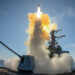 190911-N-US295-1001
ATLANTIC OCEAN (Sept. 11, 2019) The Arleigh-Burke class guided-missile destroyer USS Stout (DDG 55) launched a Standard Missile (SM) 2 during a missile exercise (MSLEX). MSLEXs are designed to maintain readiness, proficiency and lethality. (U.S. Navy photo by Lt. Laura Radspinner/Released)