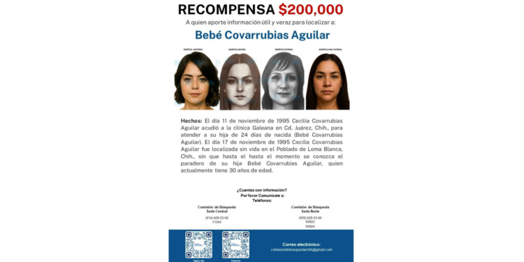 Buscan a bebé desaparecida desde hace 31 años en Ciudad Juárez; autoridades difunden retrato de progresión