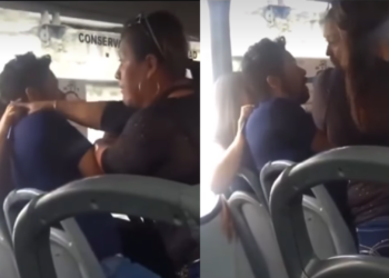 Encuentra a su esposo con la amante en camión y estalla pelea frente a pasajeros; todo quedó grabado