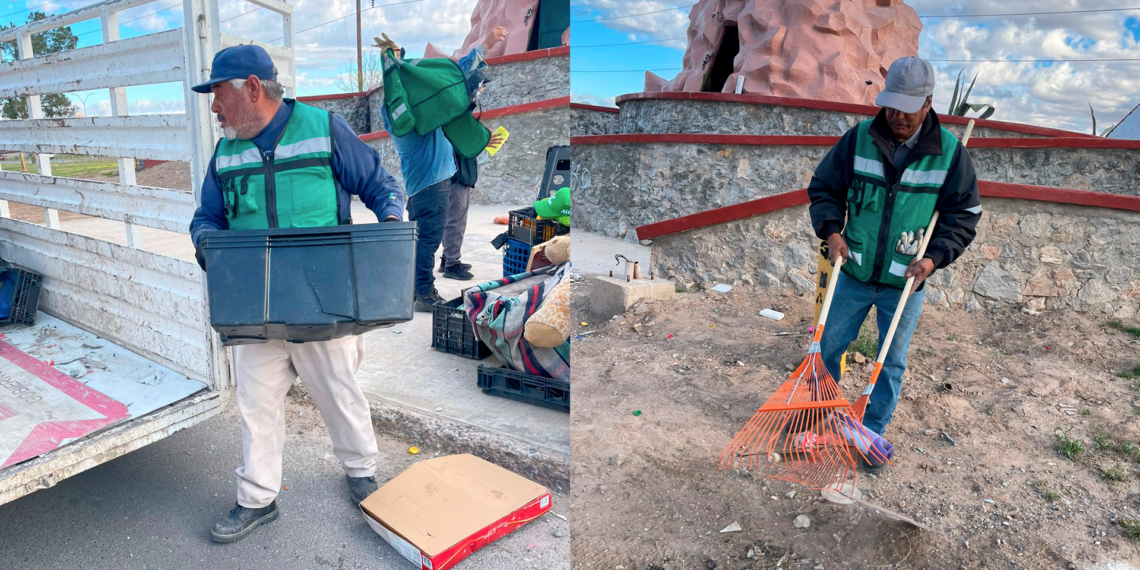 Limpian parque del bulevar Juan Pablo II tras acumulación de basura por reporte ciudadano