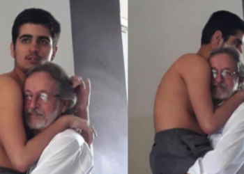 Abuelo conmueve al cargar en brazos a su nieto autista de 17 años en Brasil