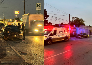 Choque por alcance entre vehículo y ruta deja un lesionado en avenida de los Aztecas