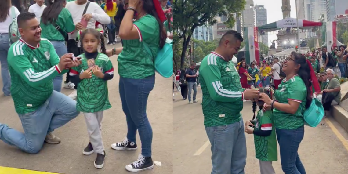Aficionado le pide matrimonio a su novia durante festejos en el Ángel de la Independencia