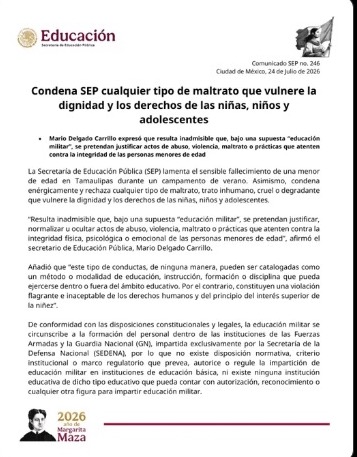 Mario Delgado afirmó que ninguna modalidad de enseñanza militarizada cuenta con autorización oficial tras el caso de la adolescente Dafne en Tamaulipas.