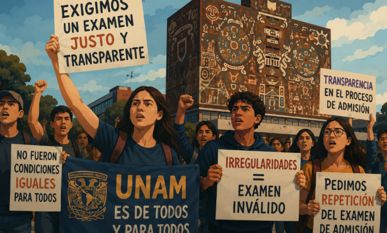 Aspirantes protestan en la UNAM y exigen repetir examen de admisión por presuntas irregularidades