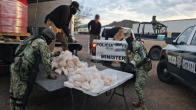 Aseguran 200 kilos de metan.fetamina ocultos en camión de paquetería en Sonora